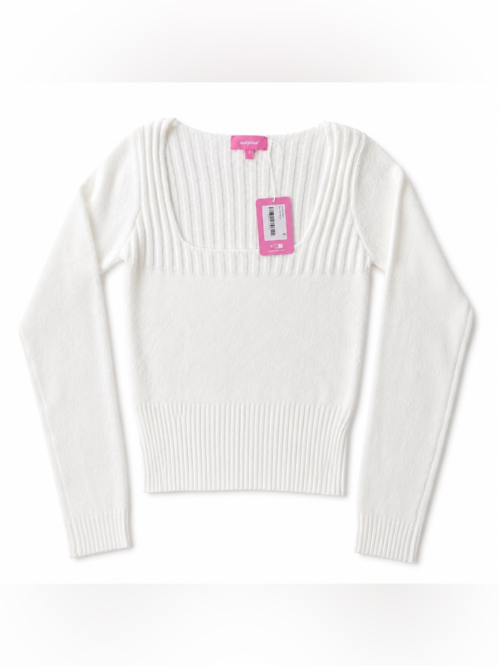 Edikted White Ribbed Square-Neck Women's Sweater